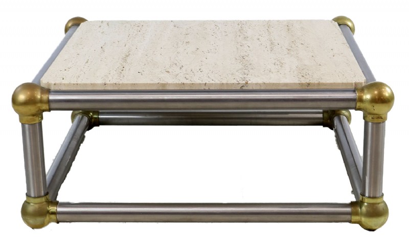 Metal and Brass coffee table with travertine top