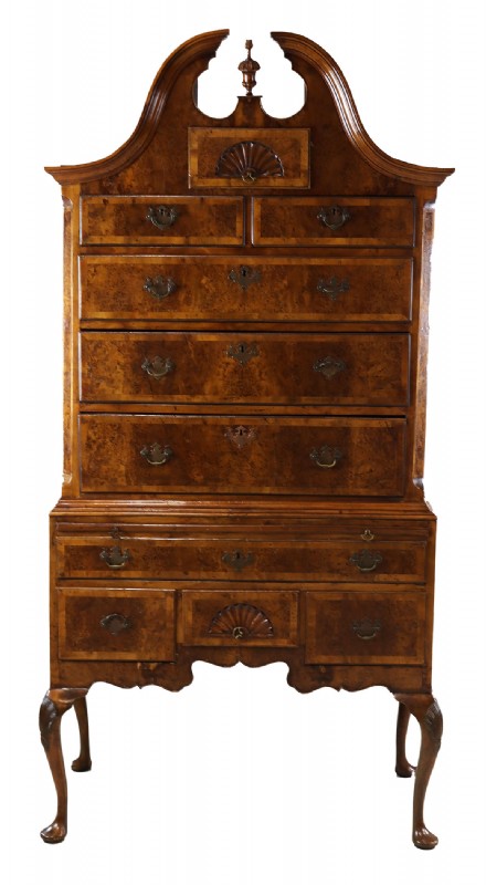 Antique Burled Bonnet Highboy