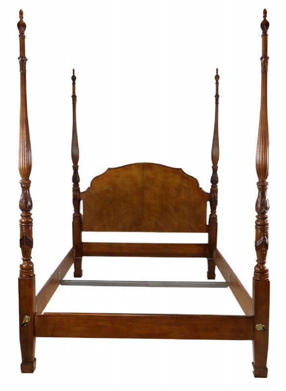 Carved Walnut Pineapple Four Poster Queen Bed Fram