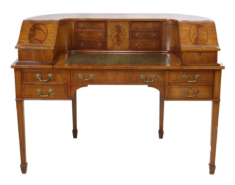 Curved Inlaid Leather Top Writing Desk