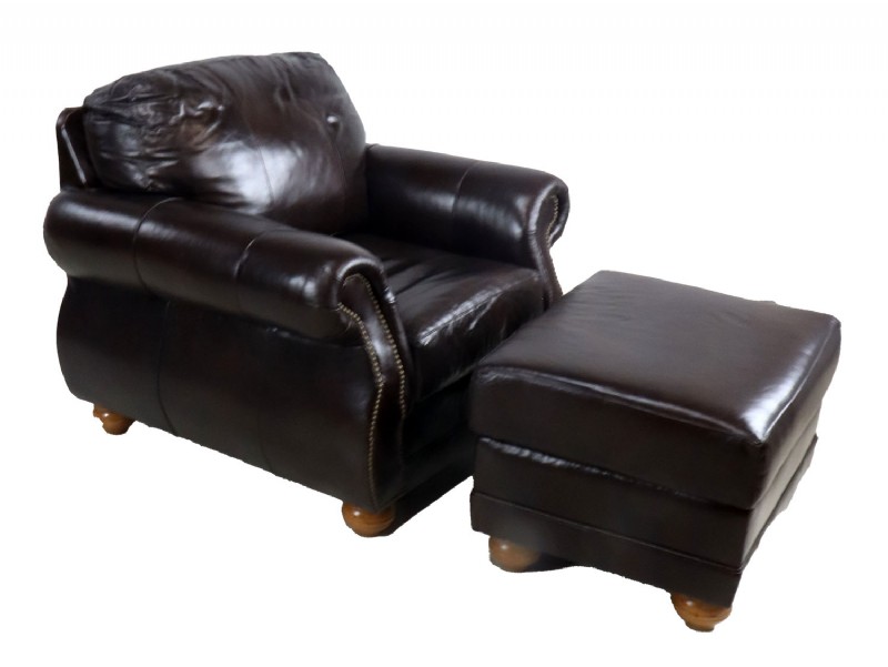 Dark Brown Leather Chair & Ottoman