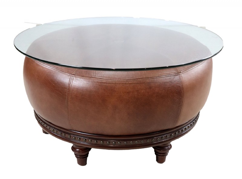 Leather Ottoman with Glass Top