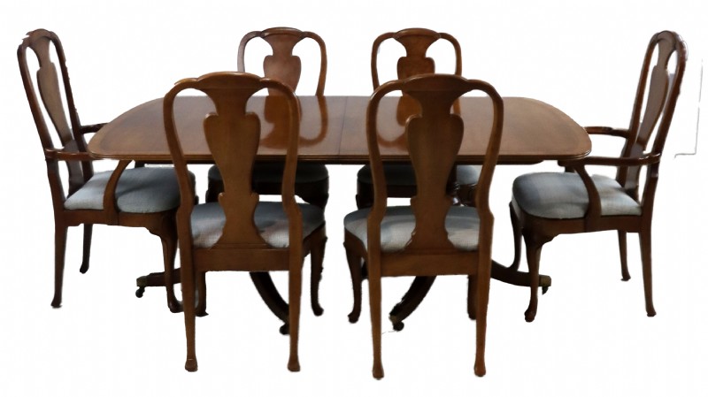 Inlaid Banded Chestnut Dining Table & Chair