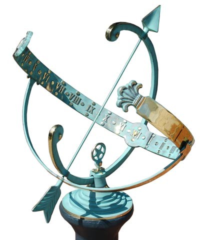 Rome Brass Armillary Sundial with Star, Verdigris,