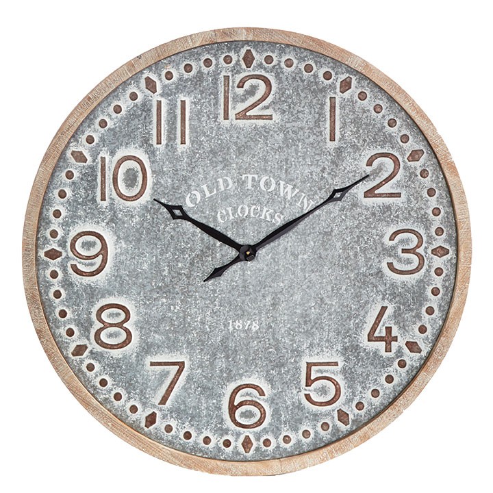 Old Town Wooden Frame Metal Face Wall Clock