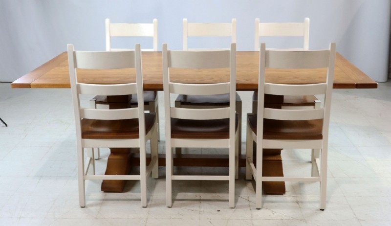 Amish Solid Oak Trestle Table with 6 chairs