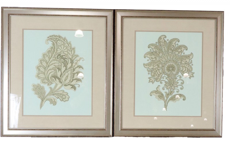 Pair of Framed Abstract Fleur de Lis Prints