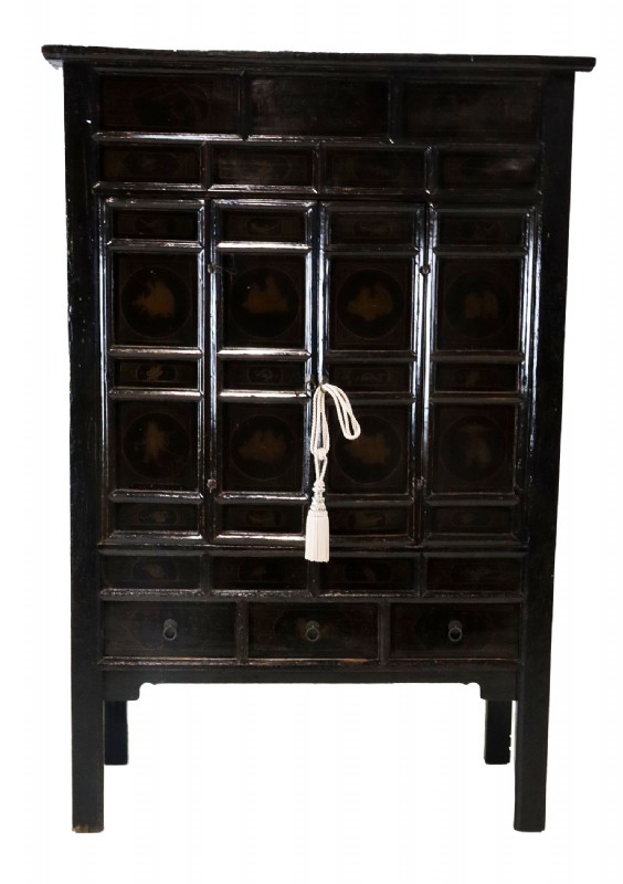 Vinatge Asian Black Painted Cabinet
