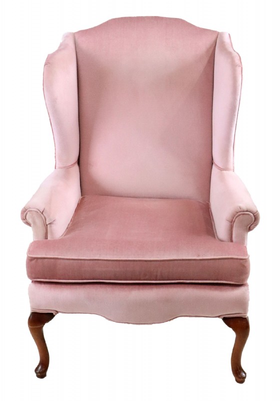 Blush Velvet Upholstered Wingback Chair