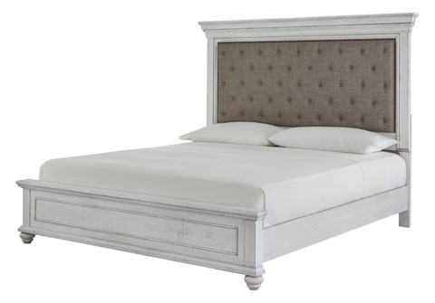 queen white upholstered bed