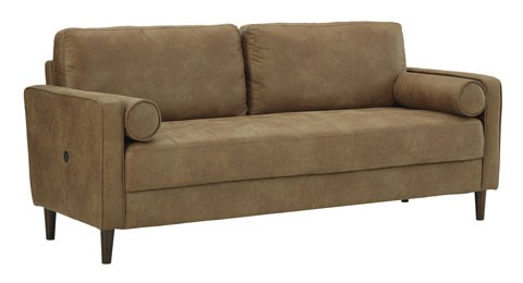 faux leather carmel color sofa