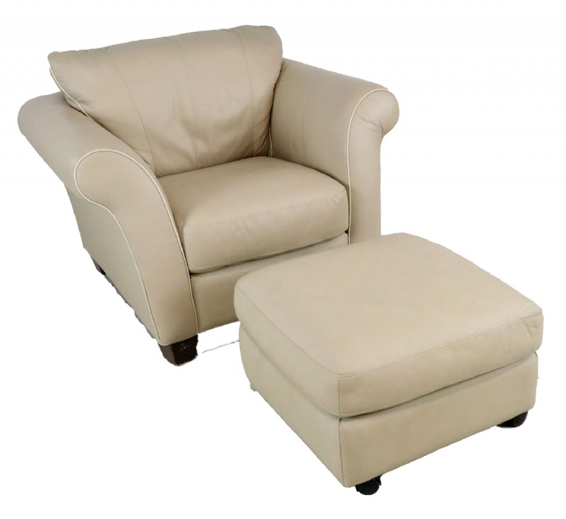 Italsofa Tan Leather Chair & Ottoman