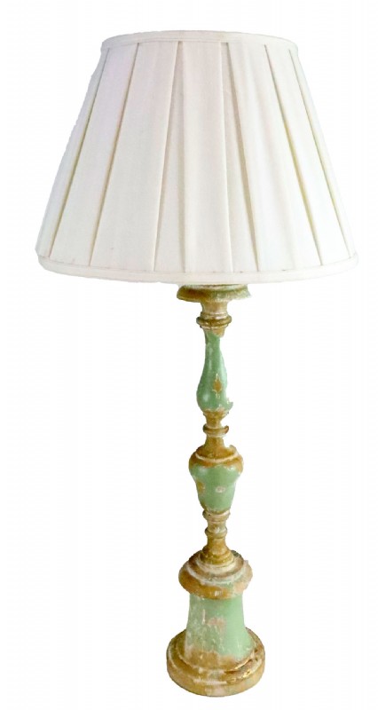 Distressed Table Lamp with White Pleated Silk Shad
