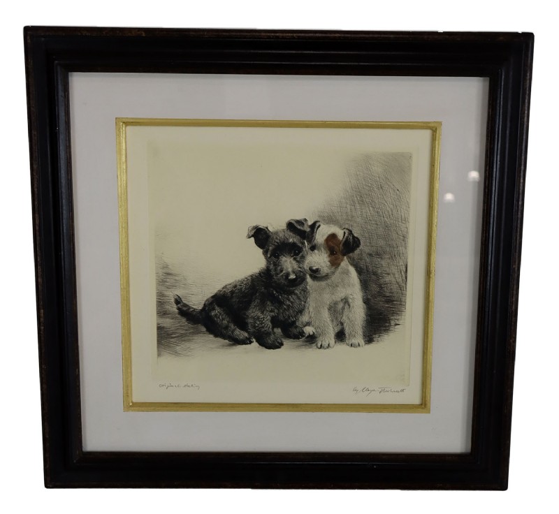 Original Etching of Two Terriers