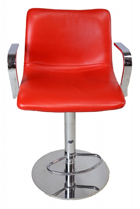 Set of 4 Red Leather Swivel Bar Stools