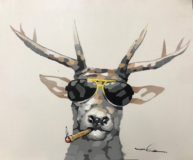 Deer Smoking Cigar Painting