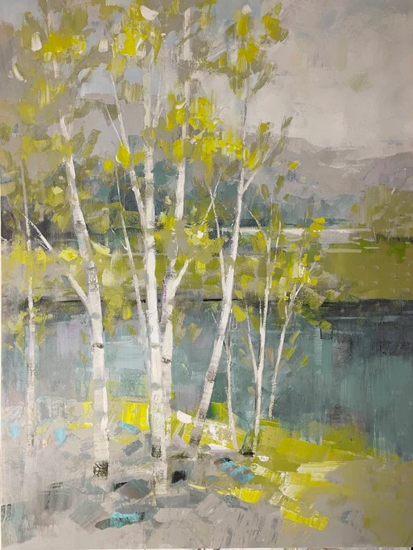 Trees By A Lake Painting