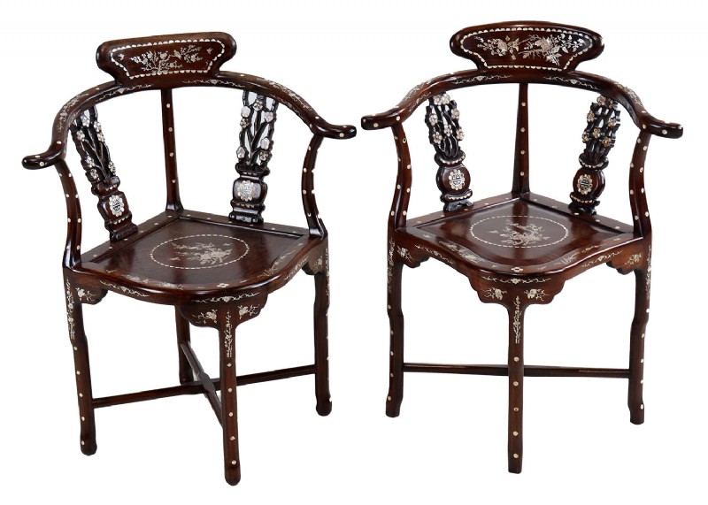 Antique Pair of Chinese Corner Chairs