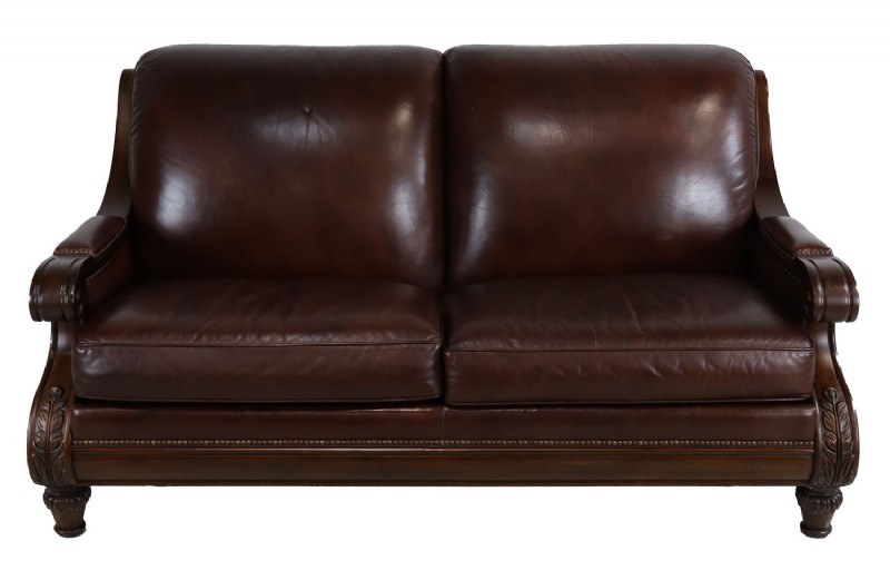 Brown Two Cushion Leather Sofa