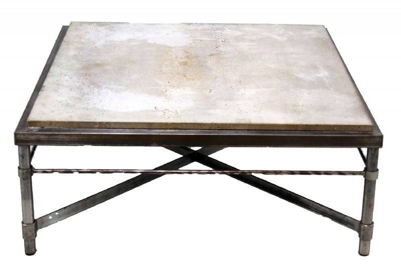 Polished Metal Stone Top Cocktail Table