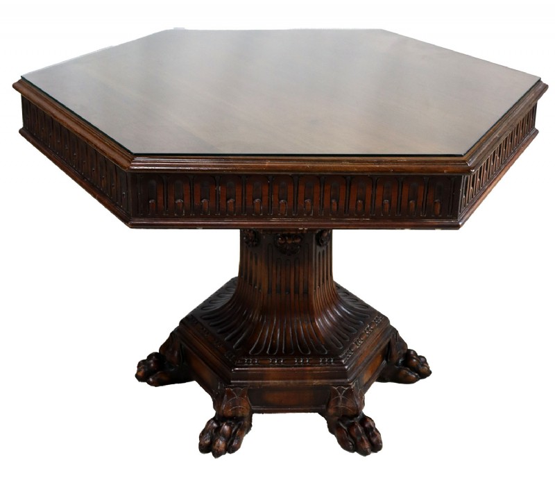 Antique Oak Hand Carved Center Table