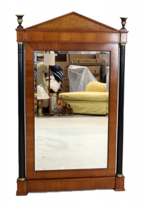 Inlaid Pediment Wooden Mirror With Pillars