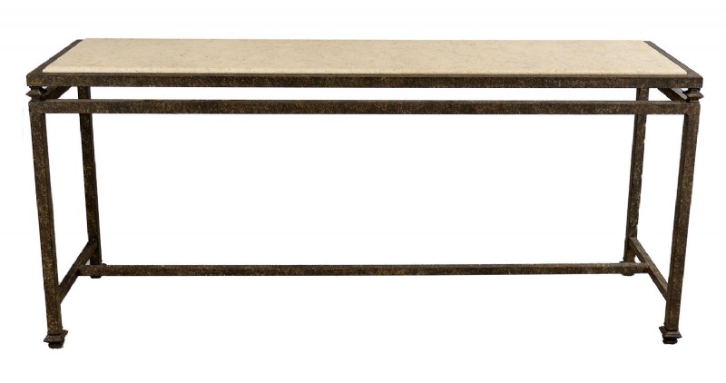 Long metal and stone top console table