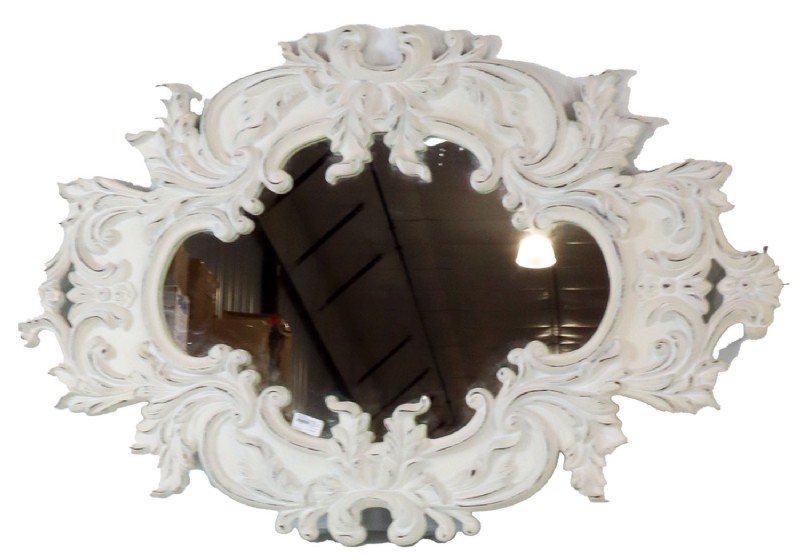 Large White Carved Mirror