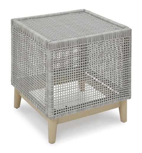 Light Gray Woven Wicker End Table