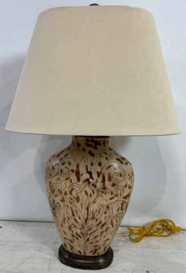 Oval Base Ceramic Lamp with Beige Silk Shade