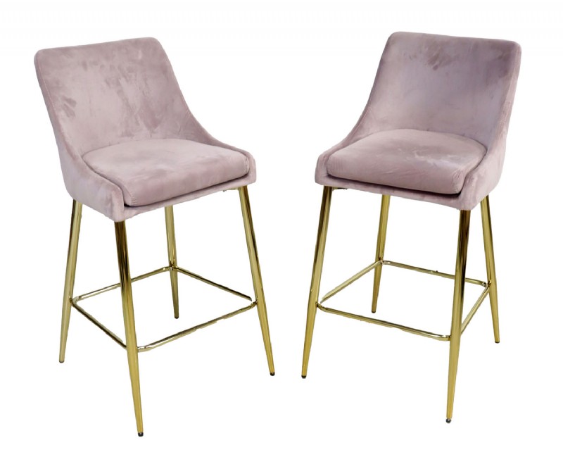 Pair of Mauve Velour Bar Stools