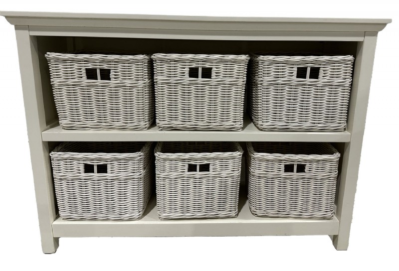 White Painted Console with Six Storage Baskets