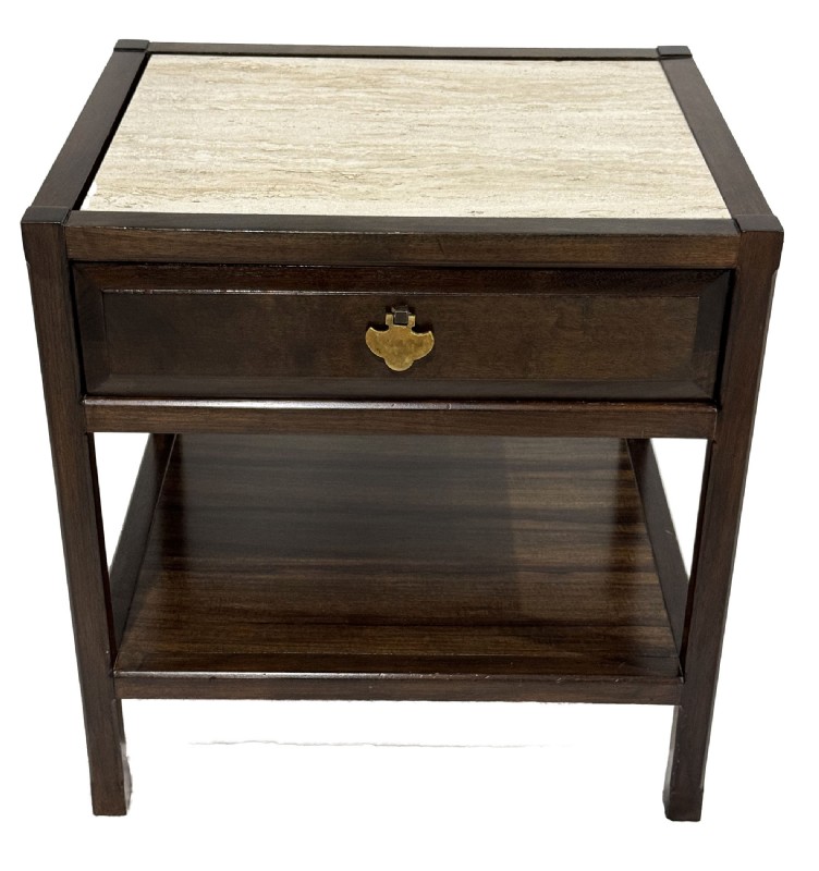 Travertine Top Walnut End Table