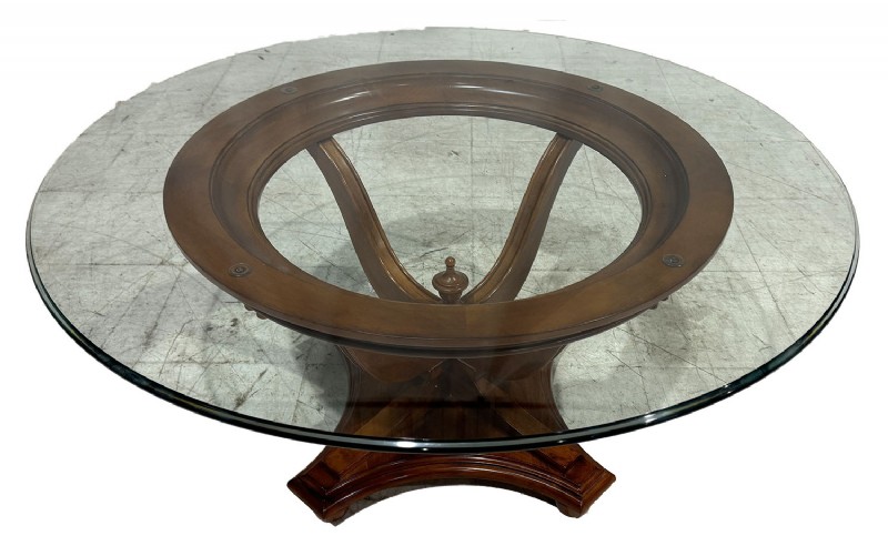 Glass Top Wooden Base Round OccasionalTable