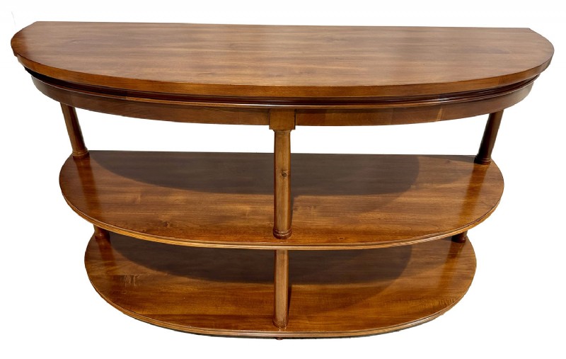 Three Shelf Wooden Demilune Console