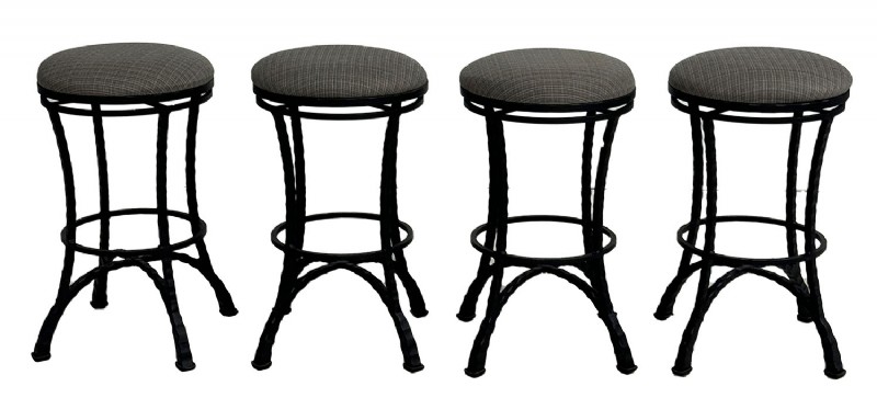 Set of Four Wrought Iron Swivel Stools