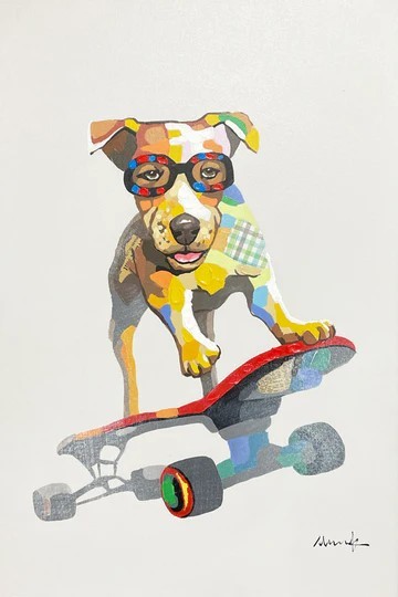 Abstract Dog On A Skateboard Painting