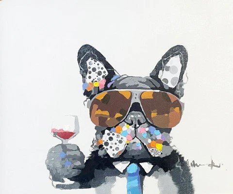 Abstract Dog with Sunglasses & Wine Glass Pa