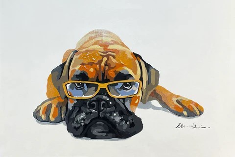 Abstract Dog With Glasses Painting