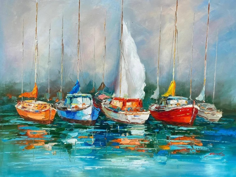 Abstract Sailboats Painting