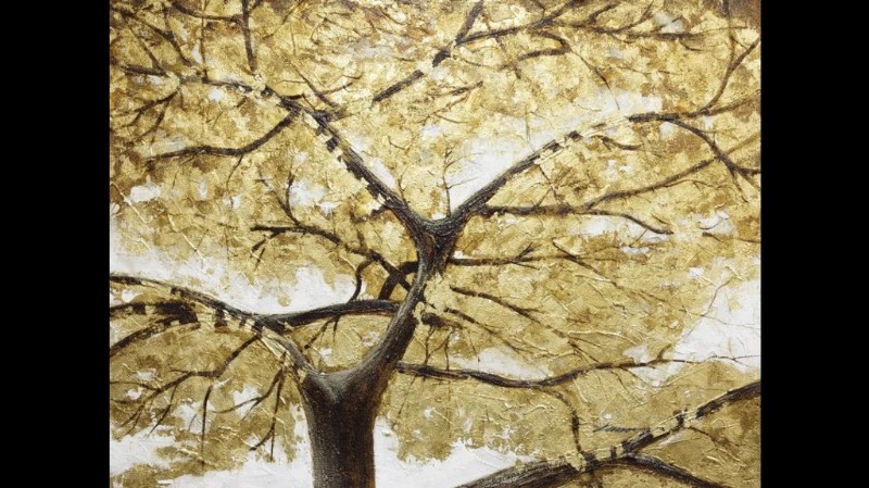 Abstract Golden Tree Painting