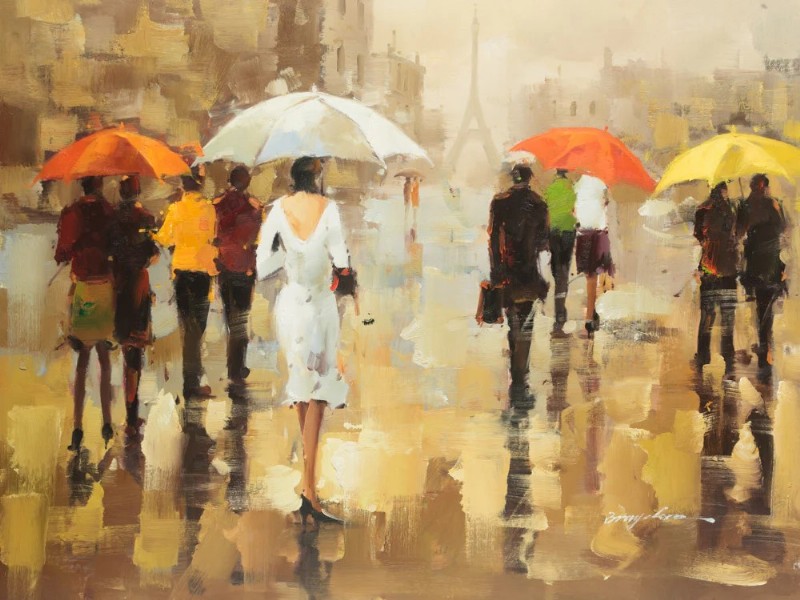 Abstract Couples WIth Umbrellas Painting