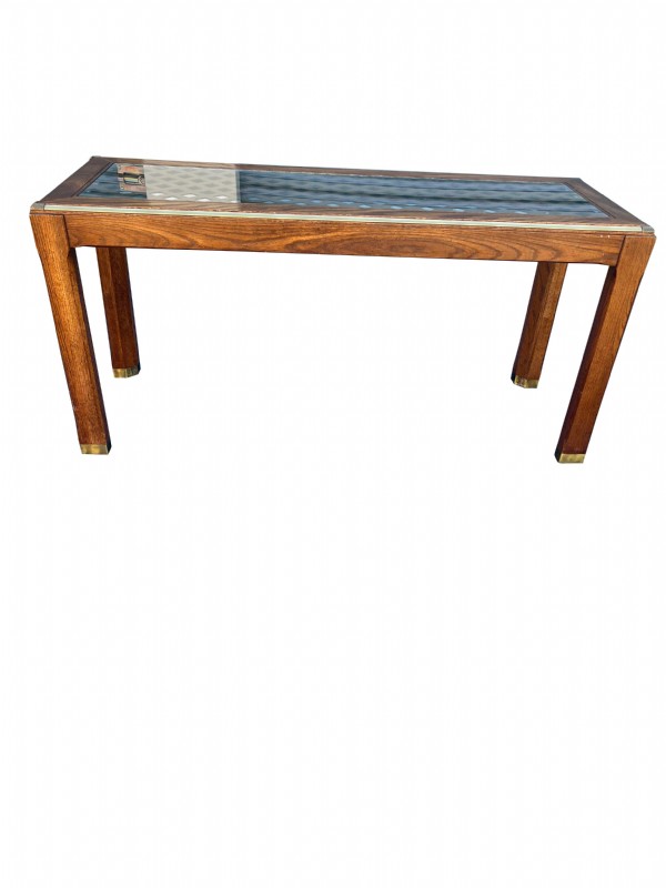 Henredon Oak And Brass Mirror Top Console