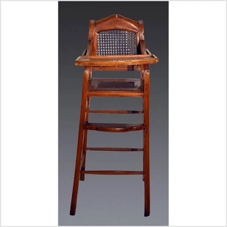 Antique Chinese Hardwood & Cane High Chair