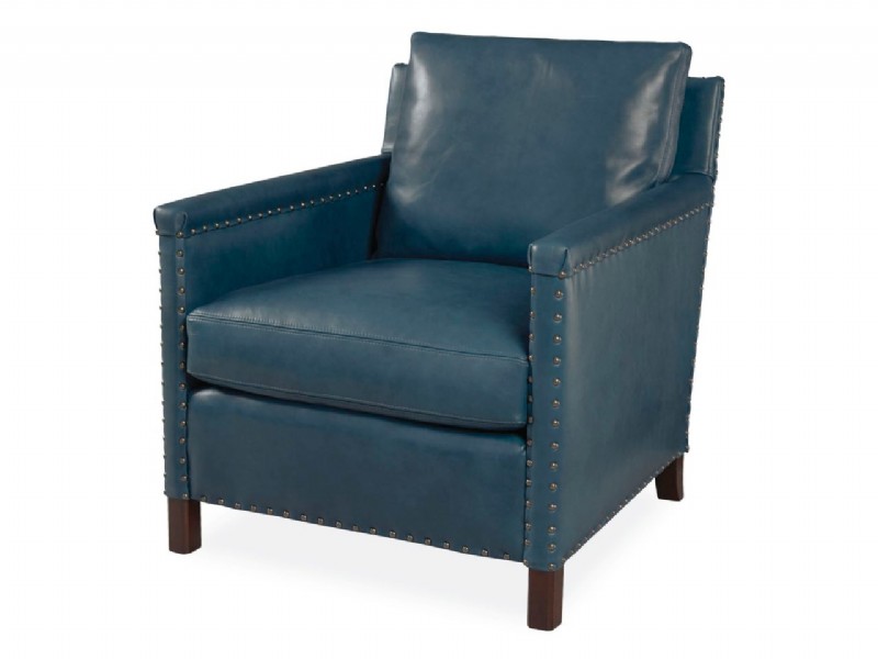 Pair of Lillian August Blue Leather Club chairs