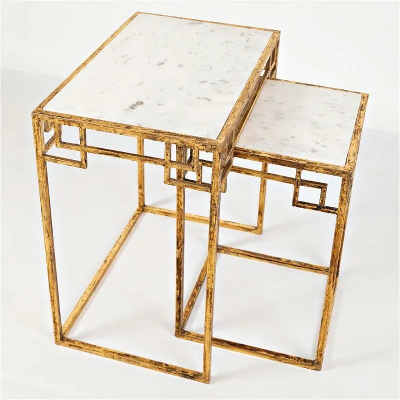 Pair of Marble and Matte Gold Nesting Tables
