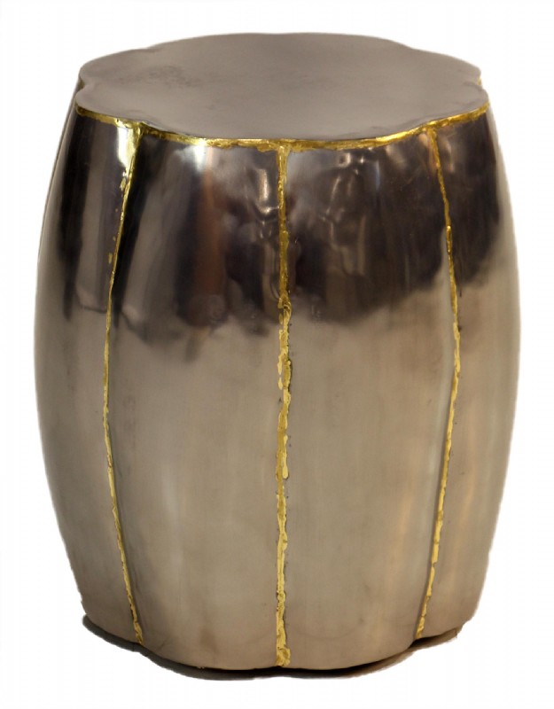Chrom Drum Table with Gold Accents
