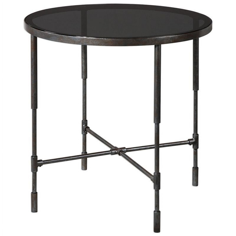25" Round Glass Top Accent End Table