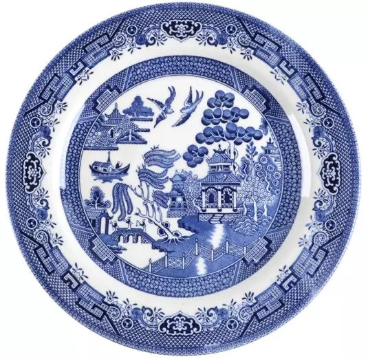 19th Century English Willow Blue Ironstone Dessert