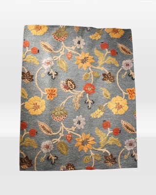 Peacock Blue and Marigold Floral Area Rug